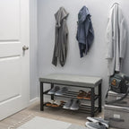 Entryway Bench with 2-Tier Shoe Rack – Grey, Upholstered Seat, Holds 6 Pairs, Single