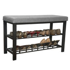 Entryway Bench with 2-Tier Shoe Rack – Grey, Upholstered Seat, Holds 6 Pairs, Single