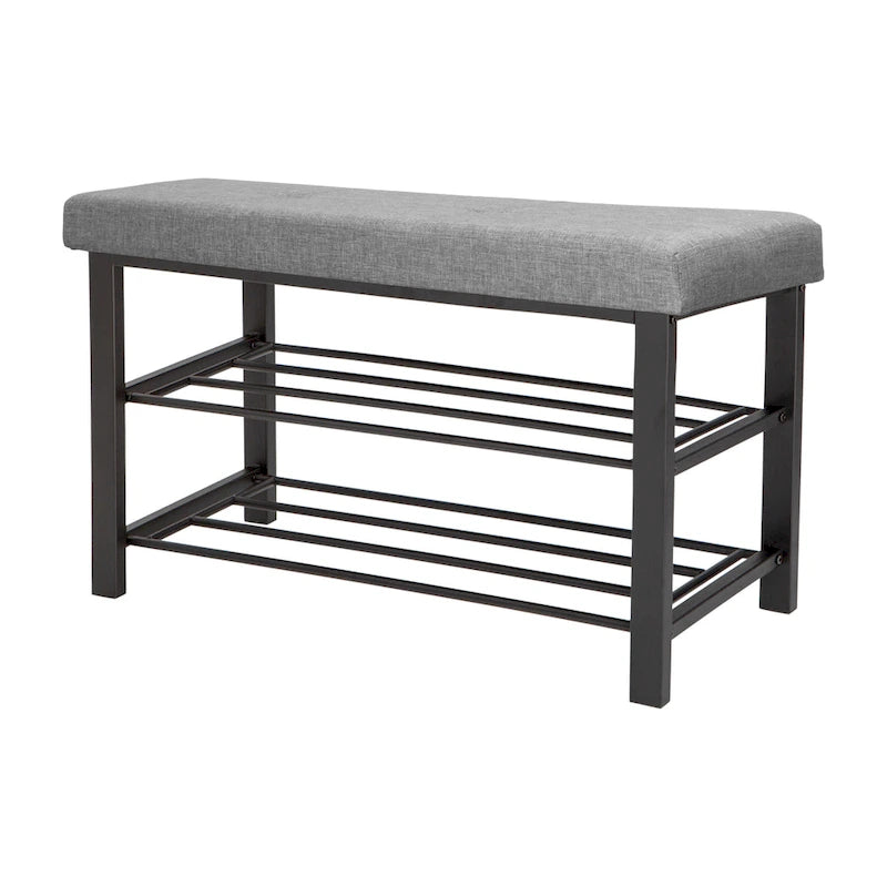 Entryway Bench with 2-Tier Shoe Rack – Grey, Upholstered Seat, Holds 6 Pairs, Single