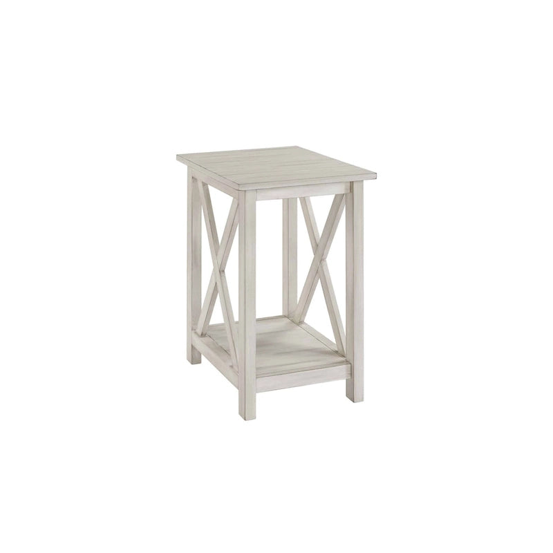 X-Base Side Table with Lower Shelf – Antique White, MDF & Solid Wood, Single-Person Assembly
