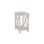 X-Base Side Table with Lower Shelf – Antique White, MDF & Solid Wood, Single-Person Assembly