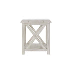 X-Base Side Table with Lower Shelf – Antique White, MDF & Solid Wood, Single-Person Assembly