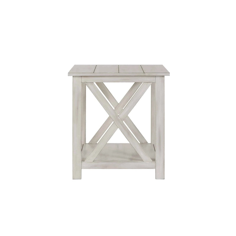 X-Base Side Table with Lower Shelf – Antique White, MDF & Solid Wood, Single-Person Assembly