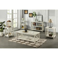 X-Base Side Table with Lower Shelf – Antique White, MDF & Solid Wood, Single-Person Assembly