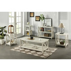 X-Base Side Table with Lower Shelf – Antique White, MDF & Solid Wood, Single-Person Assembly
