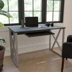 Computer Desk with Pull-Out Keyboard Tray & Cross-Brace Frame – Black, Laminate Top, Contemporary Style, Single