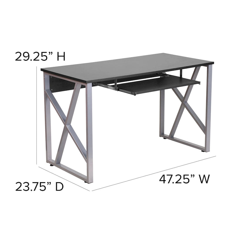 Computer Desk with Pull-Out Keyboard Tray & Cross-Brace Frame – Black, Laminate Top, Contemporary Style, Single