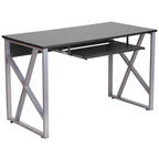 Computer Desk with Pull-Out Keyboard Tray & Cross-Brace Frame – Black, Laminate Top, Contemporary Style, Single