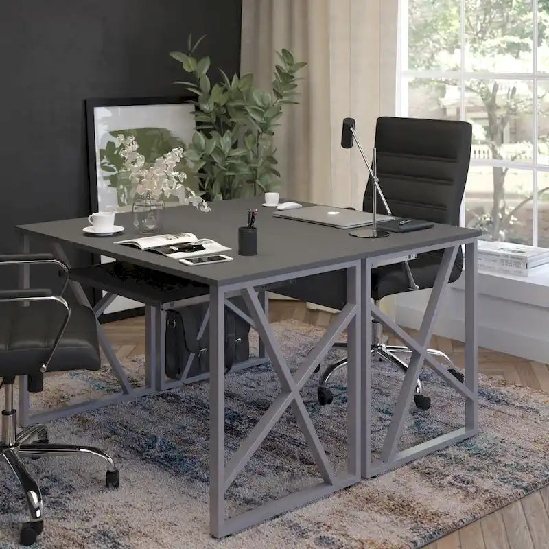 Computer Desk with Pull-Out Keyboard Tray & Cross-Brace Frame – Black, Laminate Top, Contemporary Style, Single