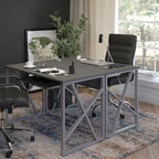 Computer Desk with Pull-Out Keyboard Tray & Cross-Brace Frame – Black, Laminate Top, Contemporary Style, Single