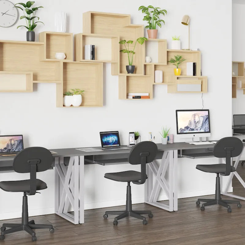 Computer Desk with Pull-Out Keyboard Tray & Cross-Brace Frame – Black, Laminate Top, Contemporary Style, Single