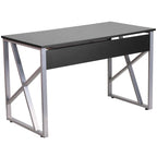Computer Desk with Pull-Out Keyboard Tray & Cross-Brace Frame – Black, Laminate Top, Contemporary Style, Single