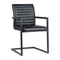 Full Grain Leather Dining Arm Chair – Black / Vintage Brown, Steel Frame, Channel Tufted, Single