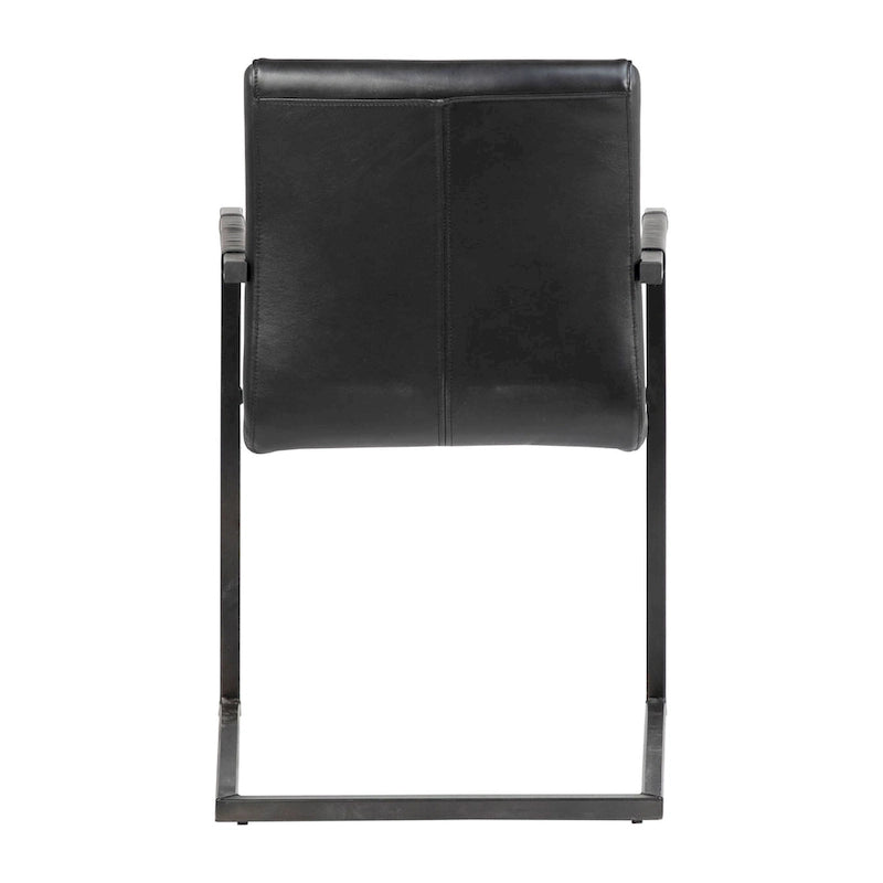 Full Grain Leather Dining Arm Chair – Black / Vintage Brown, Steel Frame, Channel Tufted, Single