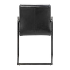 Full Grain Leather Dining Arm Chair – Black / Vintage Brown, Steel Frame, Channel Tufted, Single