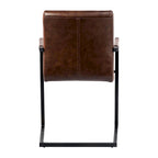 Full Grain Leather Dining Arm Chair – Black / Vintage Brown, Steel Frame, Channel Tufted, Single