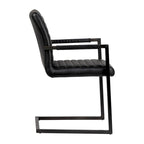 Full Grain Leather Dining Arm Chair – Black / Vintage Brown, Steel Frame, Channel Tufted, Single