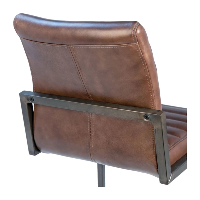 Full Grain Leather Dining Arm Chair – Black / Vintage Brown, Steel Frame, Channel Tufted, Single