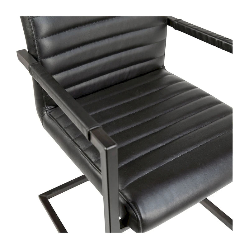 Full Grain Leather Dining Arm Chair – Black / Vintage Brown, Steel Frame, Channel Tufted, Single