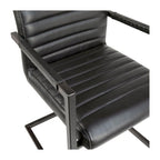 Full Grain Leather Dining Arm Chair – Black / Vintage Brown, Steel Frame, Channel Tufted, Single