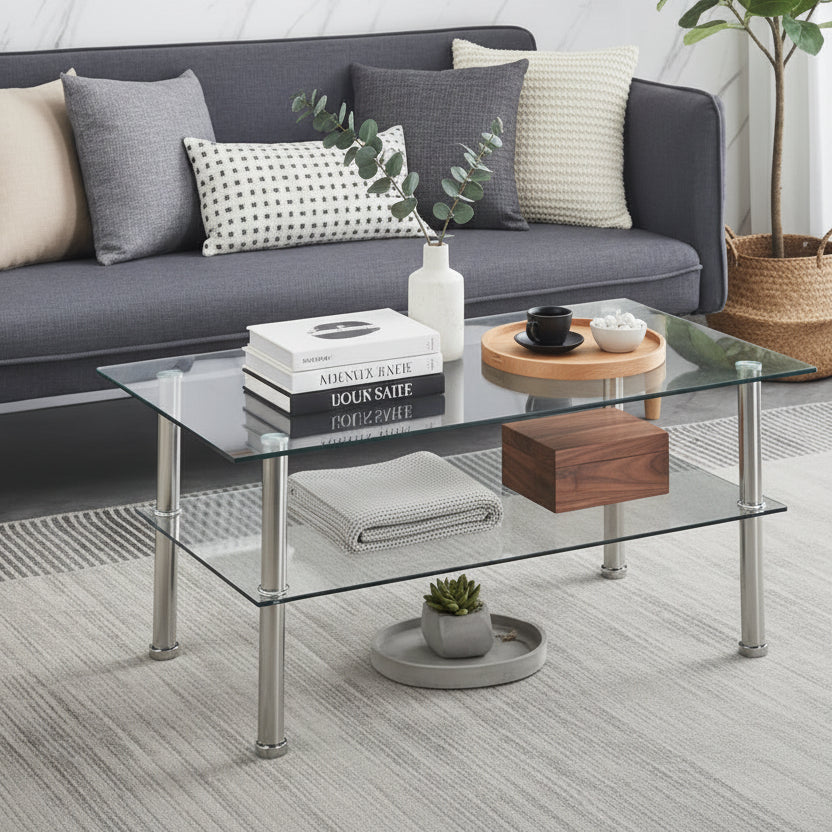 Clear Tempered Glass Glass Coffee Table for Living Room