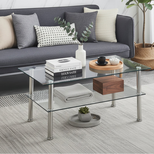 Clear Tempered Glass Glass Coffee Table for Living Room