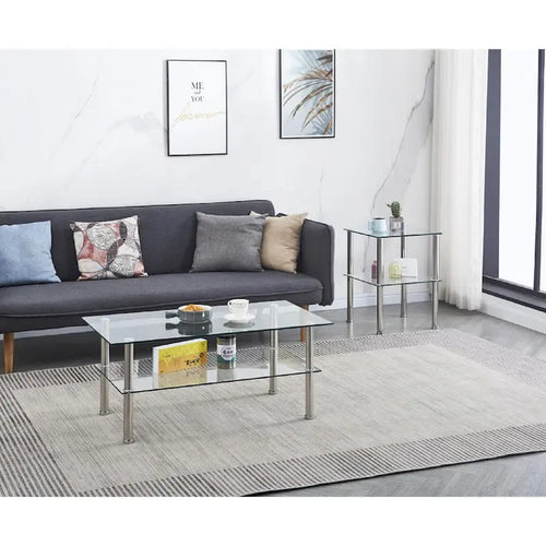 2-Tier Round Tempered Glass Coffee Table – Transparent, Iron Frame, Modern Style, Single
