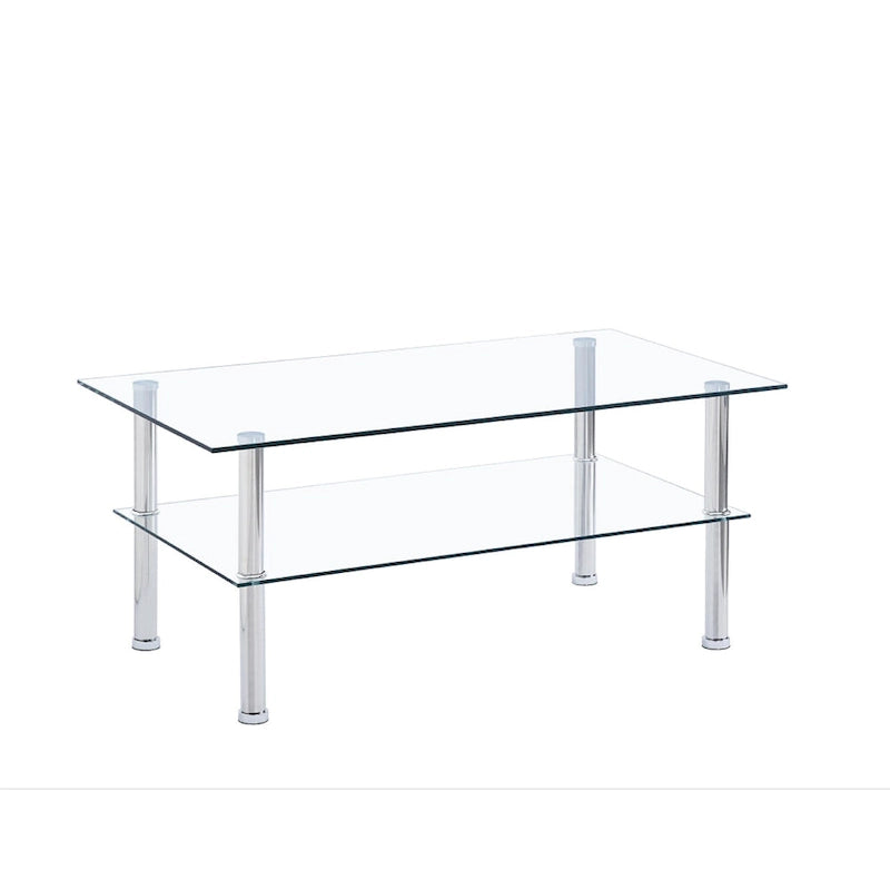 2-Tier Round Tempered Glass Coffee Table – Transparent, Iron Frame, Modern Style, Single