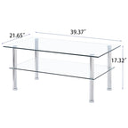 2-Tier Round Tempered Glass Coffee Table – Transparent, Iron Frame, Modern Style, Single