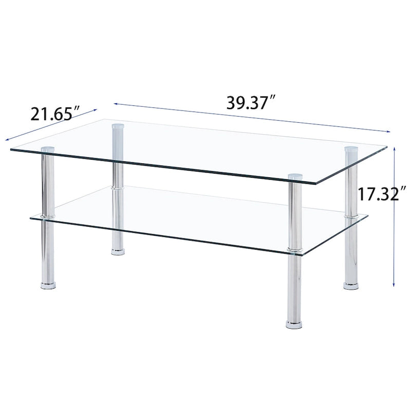2-Tier Round Tempered Glass Coffee Table – Transparent, Iron Frame, Modern Style, Single