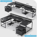 U-Shaped / L-Shaped Computer Desk with File Drawer, Monitor Shelf & Power Outlet – Black, 4-Way Configuration, Single