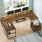 U-Shaped / L-Shaped Computer Desk with File Drawer, Monitor Shelf & Power Outlet – Black, 4-Way Configuration, Single