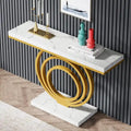 41" Faux Marble Console Table – White & Gold, Steel Frame, Modern Style, Single