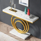 41" Faux Marble Console Table – White & Gold, Steel Frame, Modern Style, Single
