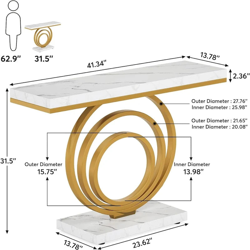 41" Faux Marble Console Table – White & Gold, Steel Frame, Modern Style, Single
