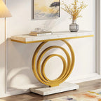41" Faux Marble Console Table – White & Gold, Steel Frame, Modern Style, Single