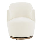 Boucle Drum Swivel Accent Chair – Ivory / Light Grey, Stainless Steel Base, Single