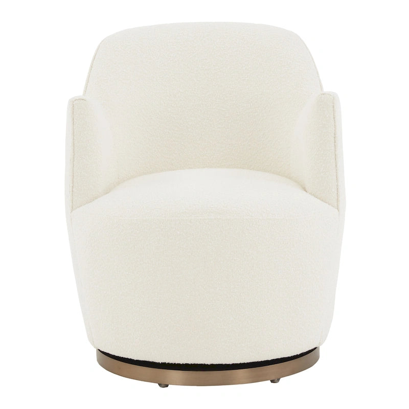 Boucle Drum Swivel Accent Chair – Ivory / Light Grey, Stainless Steel Base, Single
