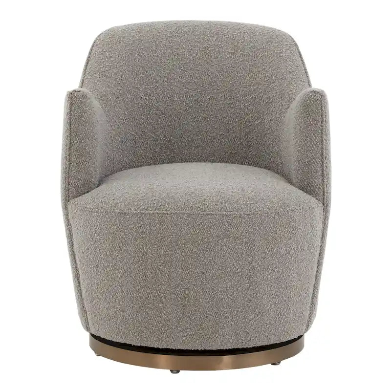 Boucle Drum Swivel Accent Chair – Ivory / Light Grey, Stainless Steel Base, Single