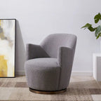 Boucle Drum Swivel Accent Chair – Ivory / Light Grey, Stainless Steel Base, Single