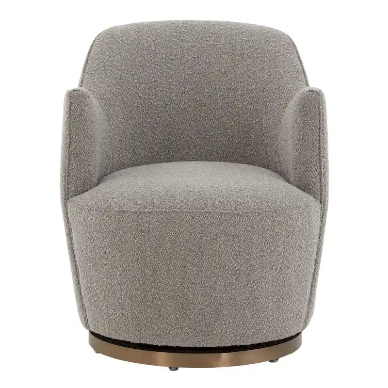 Boucle Drum Swivel Accent Chair – Ivory / Light Grey, Stainless Steel Base, Single