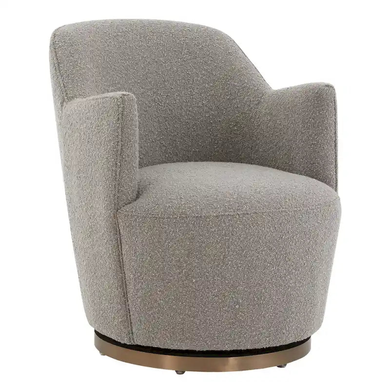 Boucle Drum Swivel Accent Chair – Ivory / Light Grey, Stainless Steel Base, Single