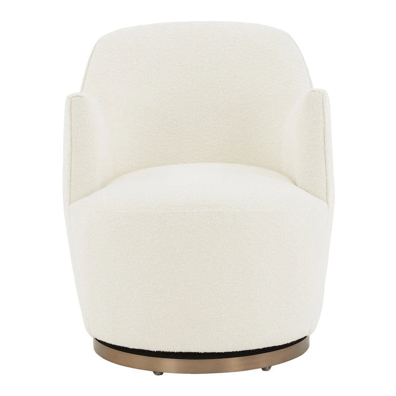 Boucle Drum Swivel Accent Chair – Ivory / Light Grey, Stainless Steel Base, Single