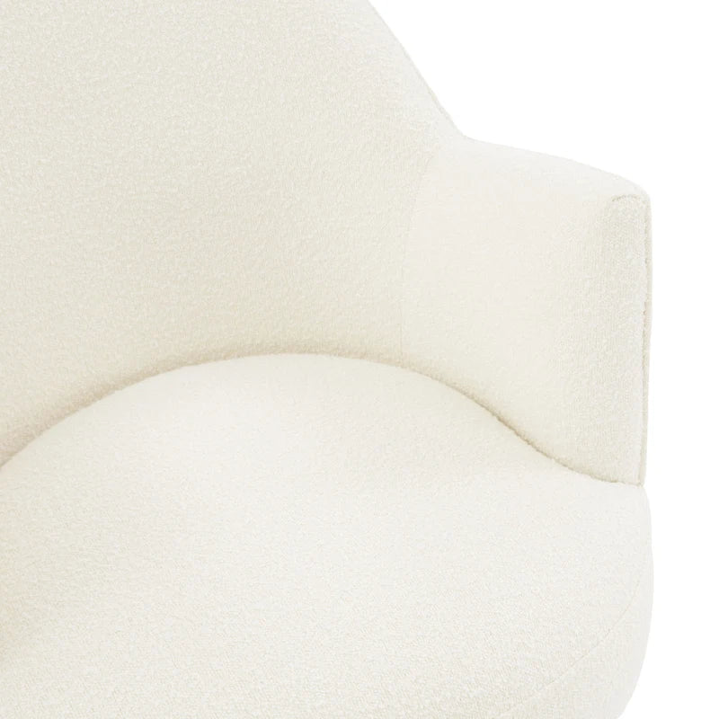 Boucle Drum Swivel Accent Chair – Ivory / Light Grey, Stainless Steel Base, Single