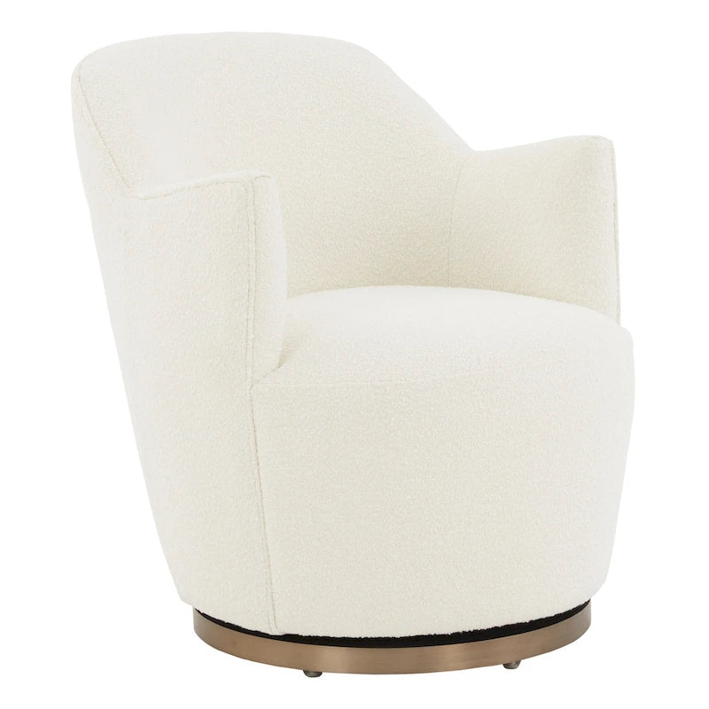 Boucle Drum Swivel Accent Chair – Ivory / Light Grey, Stainless Steel Base, Single