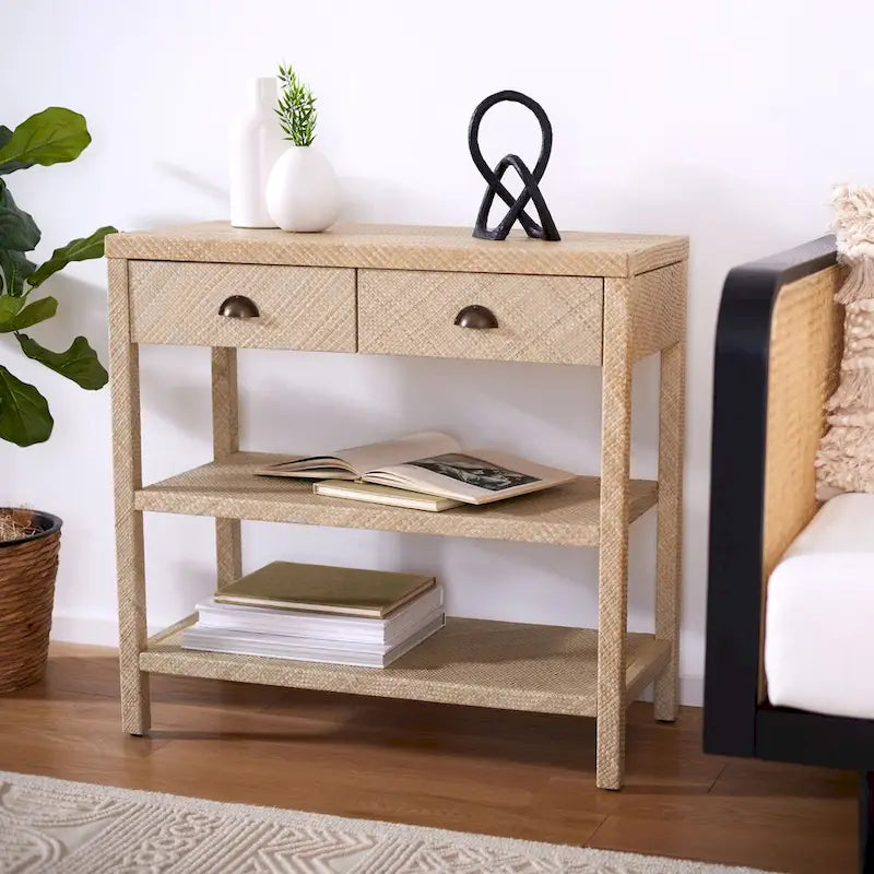 SAFAVIEH Iza Light Natural Raffia/ Gold Console Table - 31  W x 14  L x 30  H - 31Wx14Dx30H