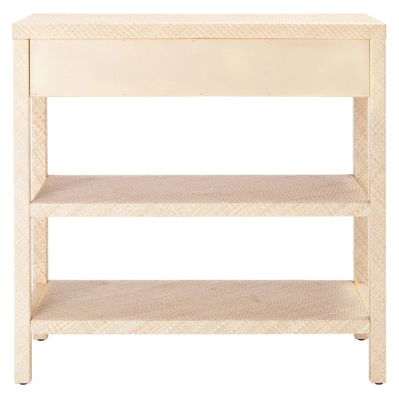Raffia Console Table – Light Natural / Gold, Woven Texture, 2 Drawers & 2 Shelves, Single