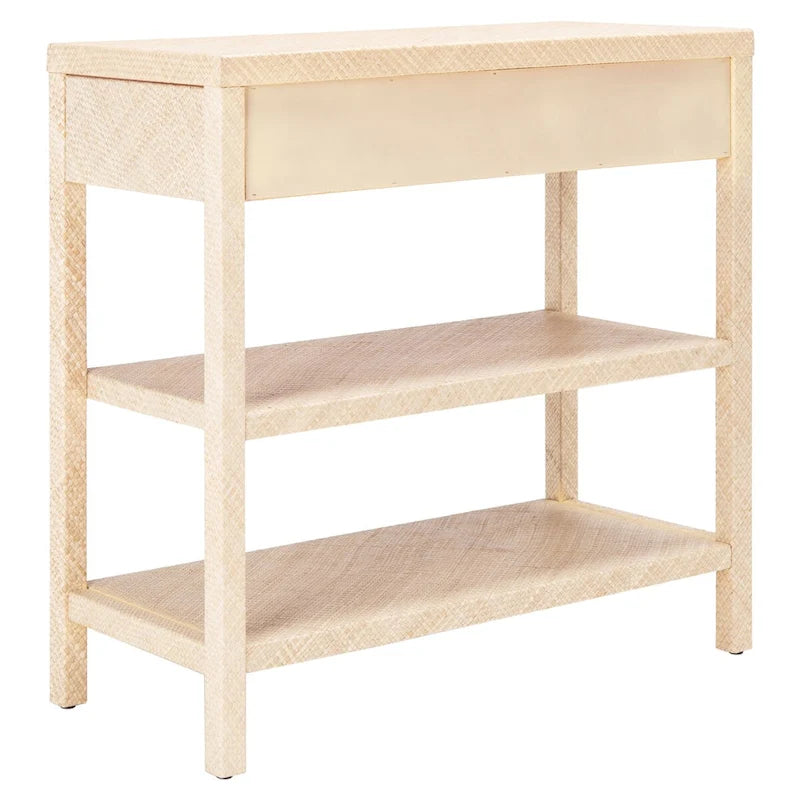 Raffia Console Table – Light Natural / Gold, Woven Texture, 2 Drawers & 2 Shelves, Single