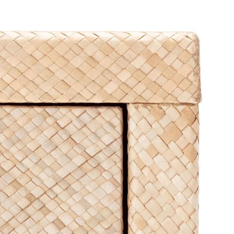 Raffia Console Table – Light Natural / Gold, Woven Texture, 2 Drawers & 2 Shelves, Single