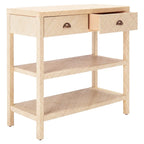 Raffia Console Table – Light Natural / Gold, Woven Texture, 2 Drawers & 2 Shelves, Single